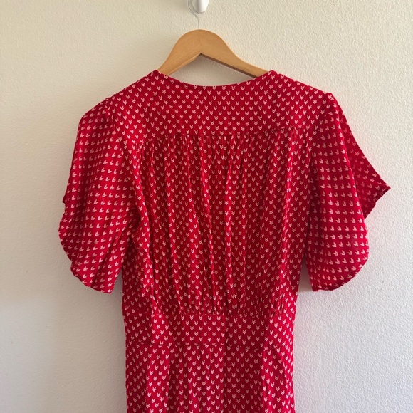 Rue Stiic Red Printed Deep V Neck Font Buttons Midi Dress Size Small - Picture 4 of 8